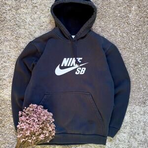 00s Vintage Nike SB Black Faded Black Hoodie Made in Korea Big Logo Men’s Size M